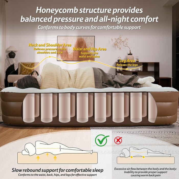 Надувний килимок Naturehike для кемпінгу та дому (190x100x45 см) з акумуляторним насосом - самонадувний, легкий, зручний, для 1-2 осіб (колір: коричневий)