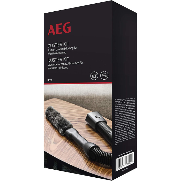 AEG AKIT21 Duster Kit (Flexible duster, suction hose, cleaning of delicate items, scratch-free dusting, vacuum cleaner attachment, washable, suitable for QX6, QX7, QX8-2, QX9, grey/black) AKIT21 Duster