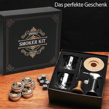 Набір для копчення віскі з факелом: 6 смаків, дерев'яні тріски, 2 склянки, 6 контейнерів для віскі, коктейльний набір для копчення, набір для копчення напоїв, подарунок на день народження для любителів бурбону (без бутану)