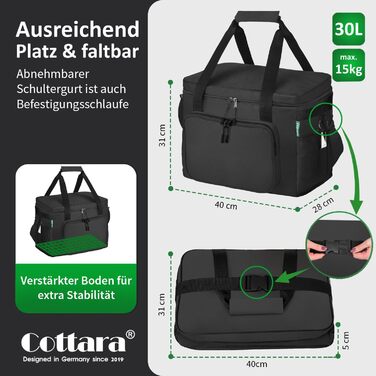 Складна сумка-холодильник 30L, водовідштовхувальна, +12 годин свіжості, міцна ізоляція, чорна