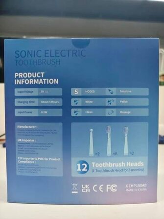 Електрична зубна щітка Demita зі звуковою технологією, 8 насадок, 40000 VPM, 5 режимів, швидка зарядка (30 днів роботи), чорний та рожевий кольори, у комплекті з кейсом S1