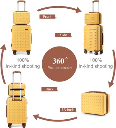 Чохол-валіза KONO з ABS-пластику, 65 x 42.5 x 25.5 см, з TSA-замком, білий, 24'M (жовтий, косметичка+20')