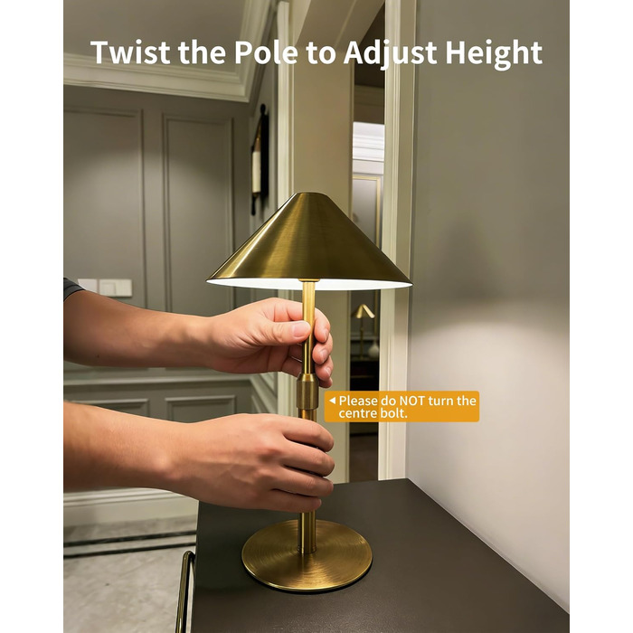 Нічник бездротовий акумуляторний Wiederaufladbare для вітальні, спальні, їдальні - Gold (латунь) з лампочкою, димуванням, сенсорним керуванням, 3-в-1