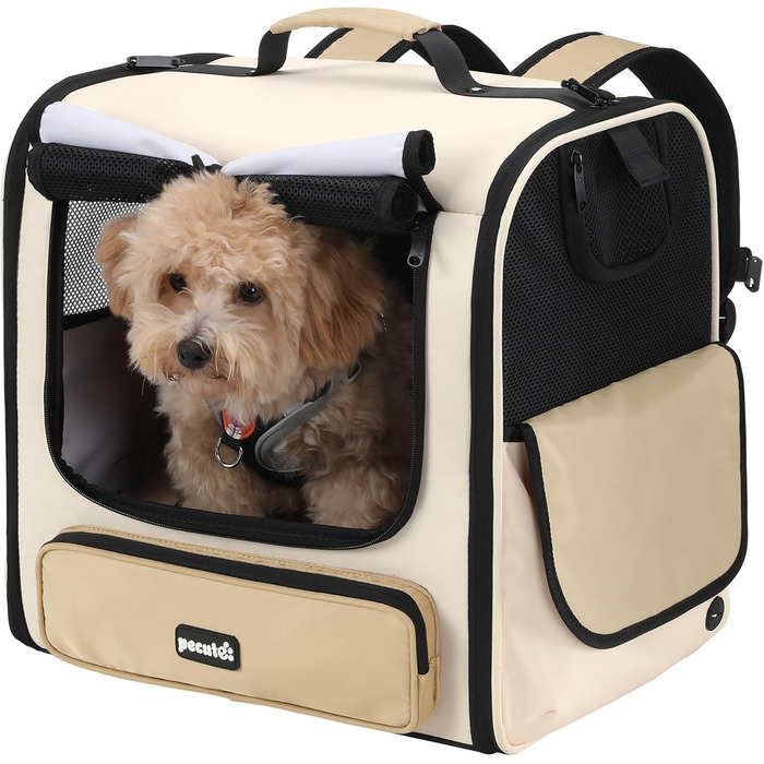 Pecute Рюкзак-переноска для котів та маленьких собак, великий, з вентиляцією, темно-зелений (хакі)