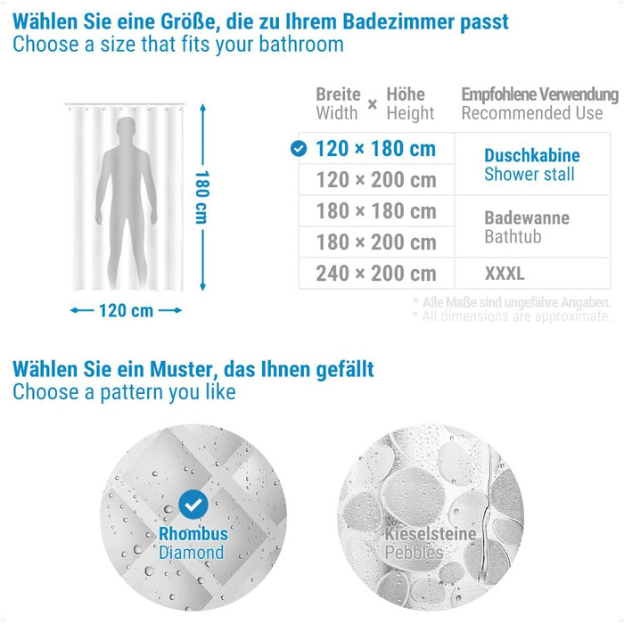 Дзеркальний душовий завіс для кутової душової кабіни та невеликої ванни, 3D ромби, 120x180 см, EVA, водонепроникний, антигрибковий, з 8 люверсами