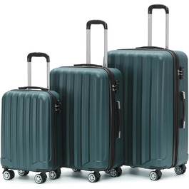 BEIBYE TSA Lock 2080 Twin Roller 3-Piece Luggage Set Suitcase Set Trolley Trolleys Hard Shell (Dark Green)