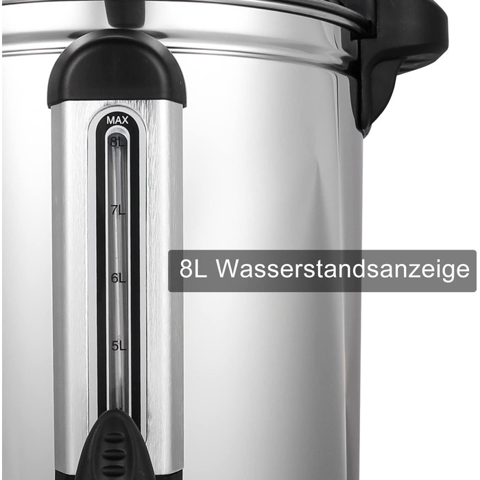 8L Mulled Wine Warmer - Stainless Steel Mulled Wine Pot with Drip Tray, Tap, and Temperature Setting (30-110°C) - Mulled Wine Dispenser / Hot Beverage Dispenser
