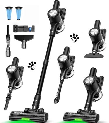 Бездротовий акумуляторний пилосос 48KPa/500W/55хв з LED-дисплеєм та станцією для зарядки, для прибирання шерсті тварин, килимів, твердих поверхонь та авто, чорний