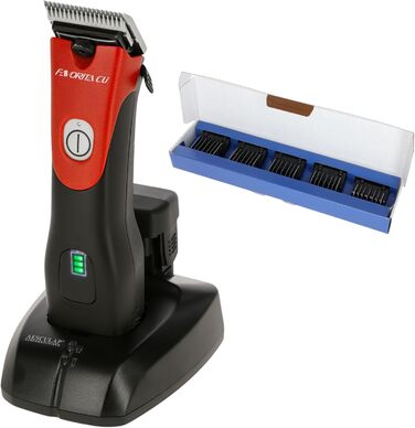 Машинка для стрижки собак та коней Aesculap Favorita CLi акумуляторна (червона) з набором гребінців | Професійна ергономічна машинка | LED-дисплей | Тімострижка для собак та коней