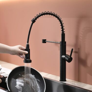 Сучасний кухонний змішувач з висувною лійкою AIMADI 360° з нержавіючої сталі, чорний/рожеве золото, для кухні