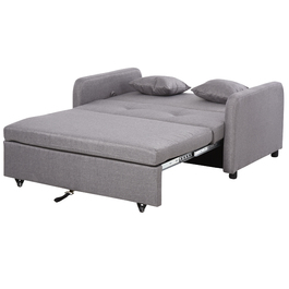 HOMCOM Sleeper Sofa, Sleeper Couch with Storage, Throw Pillows, Armrests, 2-Seater Sofa Bed with Sleeping Function, Linen Look, Upholstered Couch with Wheels for Living Room, Bedroom, Grey | Aosom