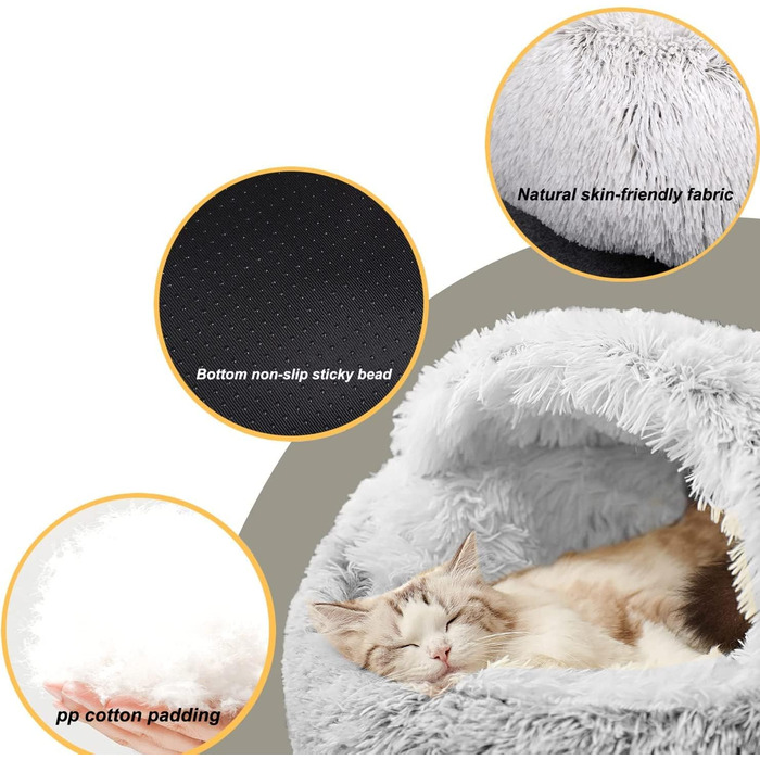 YUDANSI Cat Bed, 40cm Covered Dog Bed Cat Cave Bed Donut for Kittens Puppies, Plush Faux Fur Nest Fluffy Dog Bed Round Dog Cushion Dog Sofa Cat Bed for Cats and Small Dogs (Gray-65cm)