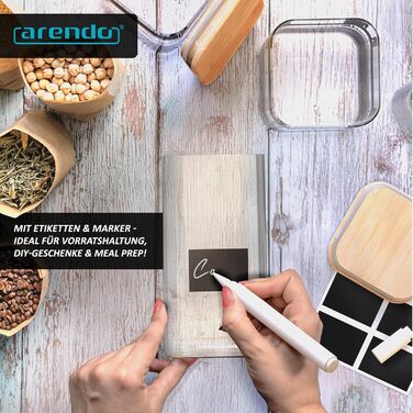 Набір банок Arendo для зберігання продуктів з бамбуковими кришками (6 шт.) - скляні контейнери для круп, цукру, борошна, кави, рису - герметичні, жаростійкі