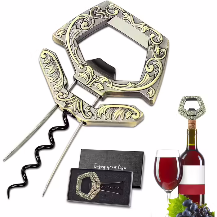 LUCYLANKER Waiter Corkscrew, Aged Wine, Ah So Wine Opener for Vintage Bottles, Two-Prong Corkscrew Remover with Beer Bottle Opener, Waiter Corkscrew, Wine Connoisseur Collector for Opening (Bronze)