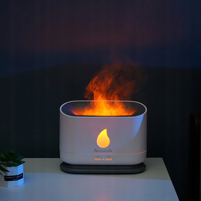 Ультразвуковий зволожувач повітря Aromaholik з ефектом вогню, без BPA, з таймером, LED-підсвіткою та USB-портом