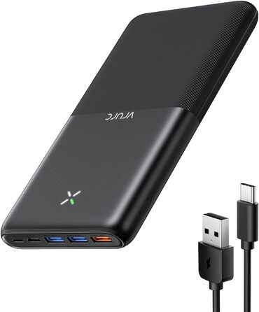 Power Bank VRURC 30000mAh 22.5W з 4 виходами та 3 входами: зарядний пристрій для iPhone, Huawei, планшетів (чорний)