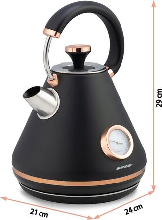 Елегантний чайник Berdsen BD-701 з термометром, 1.7L, чорний