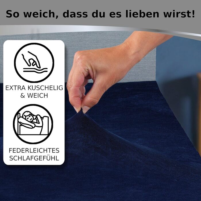 Kuscheli® - warm fitted sheets 180x200cm - 200x200cm Dark Blue, Blue, cozy winter cashmere-feel plush bed sheets - jersey fleece flannel fitted sheet
