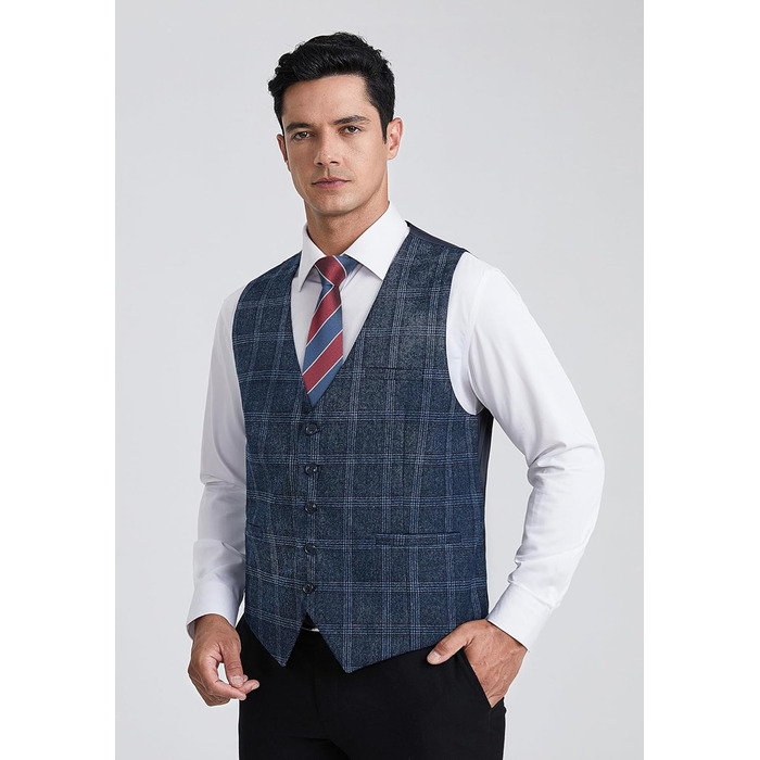 Жилет чоловічий HISDERN у клітинку, блакитний, для весілля та ділових зустрічей, бавовна