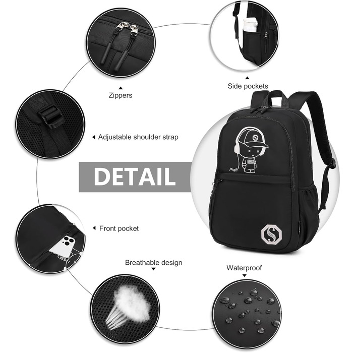 KONO Рюкзак для школи 3-в-1, Набір: рюкзак, сумка через плече, пенал, для ноутбука 15.6