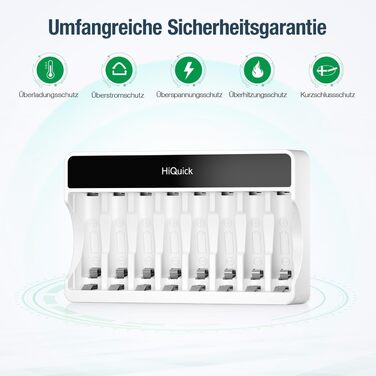 Зарядний пристрій HiQuick для акумуляторів AA та AAA (8 місць) з LCD-дисплеєм + 4 x AA + 4 x AAA, NI-MH/NI-CD, перезаряджувані батарейки