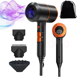 Іонізатор для волосся: потужний туристичний фен для дому, салону та подорожей, з функцією гарячого/холодного повітря