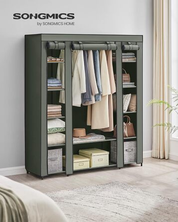 SONGMICS Wardrobe, Clothes Closet, with Clothes Rail and Shelves, Fabric Cover, for Bedroom, Dressing Room, 150 x 45 x 175 cm, LSF03H (Light Beige)