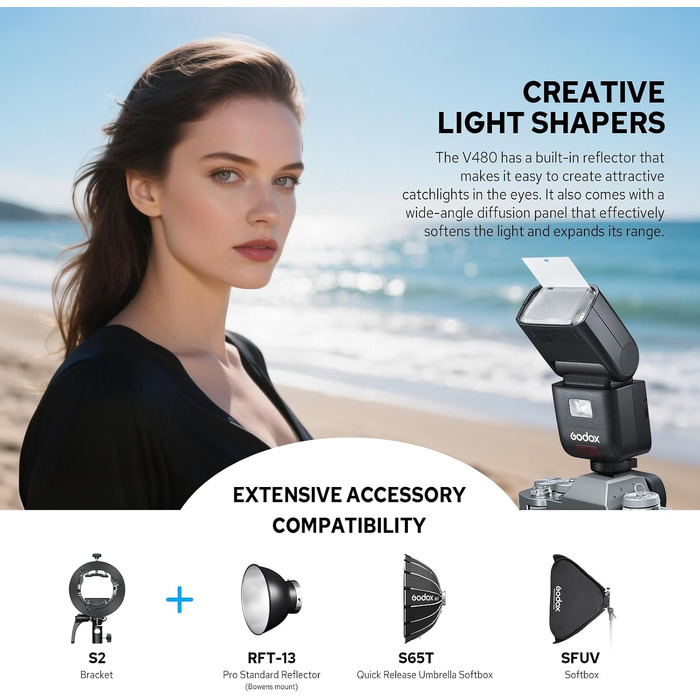 Спалах Godox V480-S для Sony: TTL, HSS 1/8000, GN50, сенсорний екран, Li-ion акумулятор, бездротовий 2.4G