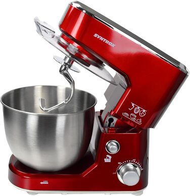 Syntrox Germany KM-1000W Kitchen Machine, Dough Mixer, Mixer, Stainless Steel Bowl, 5 Liter, red