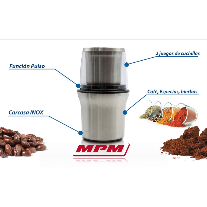 Електрична кавомолка MPM MMK-06, не містить BPA, 70 г/хв, 200 Вт, нержавіюча сталь