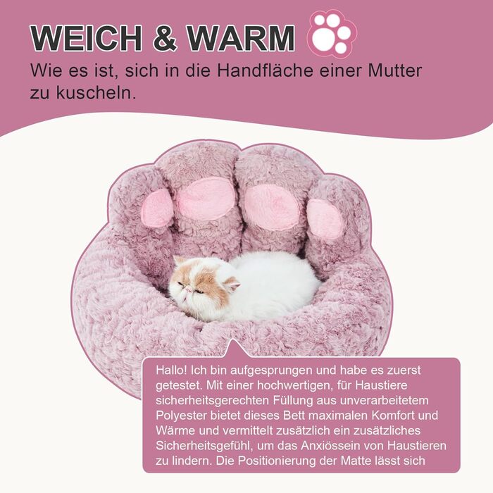Jiupety Pet Round Dog Bed in Paw Shape, Soothing Donut Dog Bed, Faux Fur Cat Bed, Medium Size. The diameter is 56cm, comfortable and soft, machine washable, (L 56 cm x W 56 cm x H 15 cm, Violet)