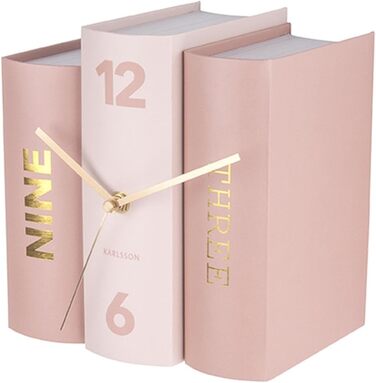 Karlsson KA5628 Table Clock, Trompe-l'oeil Books, Book, Stiff Cardboard and Metal, H20 x 20 x 15 cm (Standard Size, Pink)
