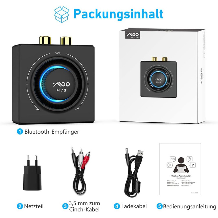 Bluetooth аудіоприймач YMOO 5.3: AUX адаптер для стереосистеми, TV, PC, MP3-плеєра, 50ft радіус дії, 3.5mm jack & RCA вхід
