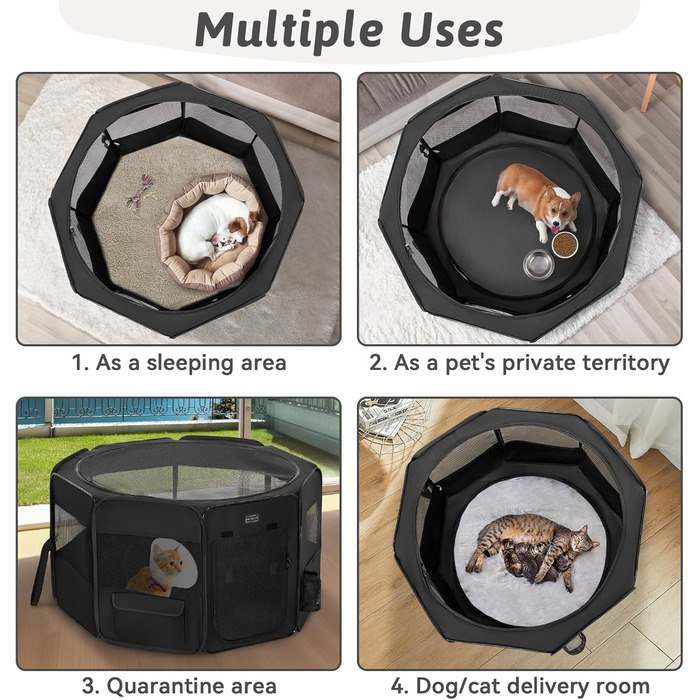 Переносний вольєр для цуценят та дрібних тварин PETSFIT - вольєр для собак, котів з водонепроникним дном, поп-ап система, сірий/зелений, 92x84x53 см