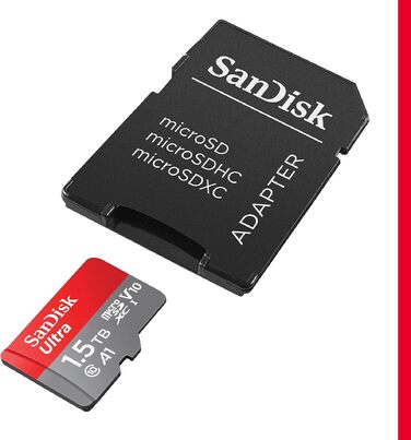 Карта пам'яті SanDisk Ultra microSDXC UHS-I 1.5 TB з адаптером для Android, смартфонів та планшетів, Class 10, U1, A1, швидкість читання до 150 МБ/с, Full HD