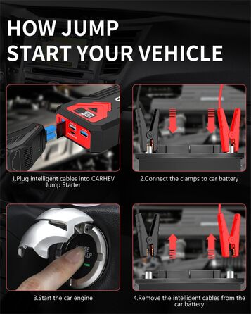 Powerbank для автомобіля Starthilfe: пусковий пристрій, 4000A, 12V, USB, LED, для бензинових та дизельних авто (до 8.0L)