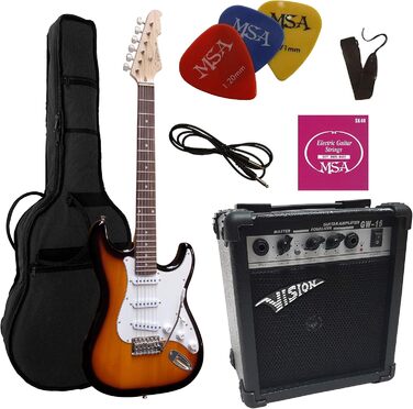 Електрогітара Sunburst з підсилювачем 20W, чохол, струни та медіатори (3 шт.)