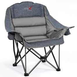 Великий складаний стілець для кемпінгу RELAX FIELD, сірий. Міцний, до 227 кг, з підлокітниками