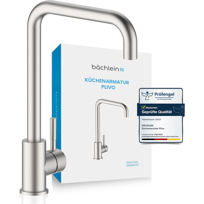 Кухонний змішувач Bächlein Plivo з нержавіючої сталі – одноручний, поворотний вилив, масивний дизайн, для кухні