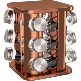 bonVIVO Rondo: поворотна підставка для спецій на 12 відділень, нержавіюча сталь, сріблястий колір, регульоване спеційне карусель, спеційне коло для солі та перцю (мідь)