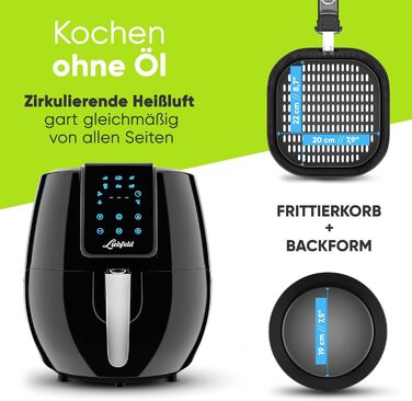Аерофритюрниця Liebfeld XXL 5,3 л, 1800 Вт, приготування без олії, корзина та форма для випікання