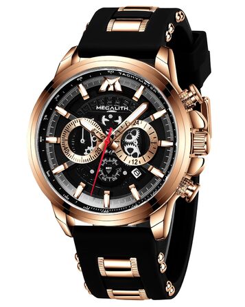 Чоловічий годинник MEGALITH Chronograph: аналоговий водонепроникний годинник з датою та світловим покриттям. Великий кварцовий годинник - ідеальний подарунок для спортивних чоловіків (A1-чорний)