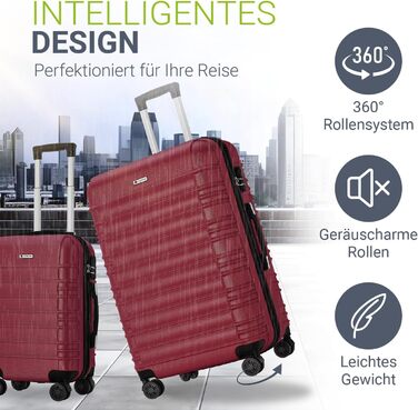 Набір валіз Juskys® Hartschale 4 шт. з кодовим замком, тихі колеса 360°, телескопічна ручка, легкі - червоний колір