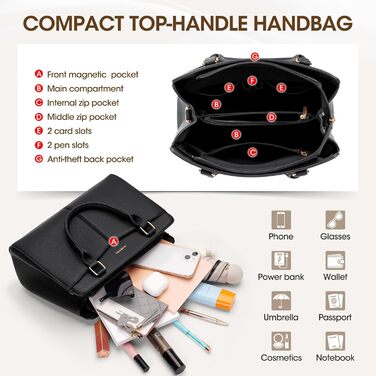 Сумка жіноча RAINSMORE середнього розміру зі штучної шкіри, чорна. Сумка-тоут, сумка на плече, ручна сумка