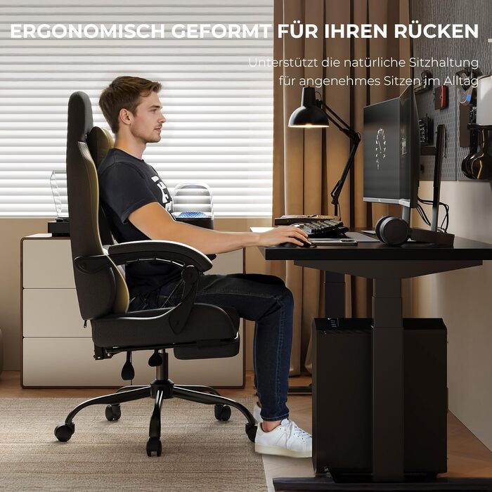 Геймерське крісло Nexthra Ergonomisch з підставкою для ніг, до 180 кг, чорне. Офісне крісло для геймінгу та роботи, регульована спинка 150°