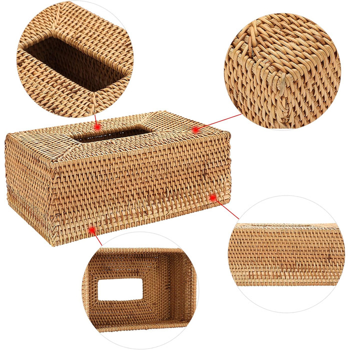 BSTKEY Rectangular Rattan Woven Paper Cover, Decorative Tissue Holder, Napkin Dispenser, Organizer, Face Towel Box for Home and Office