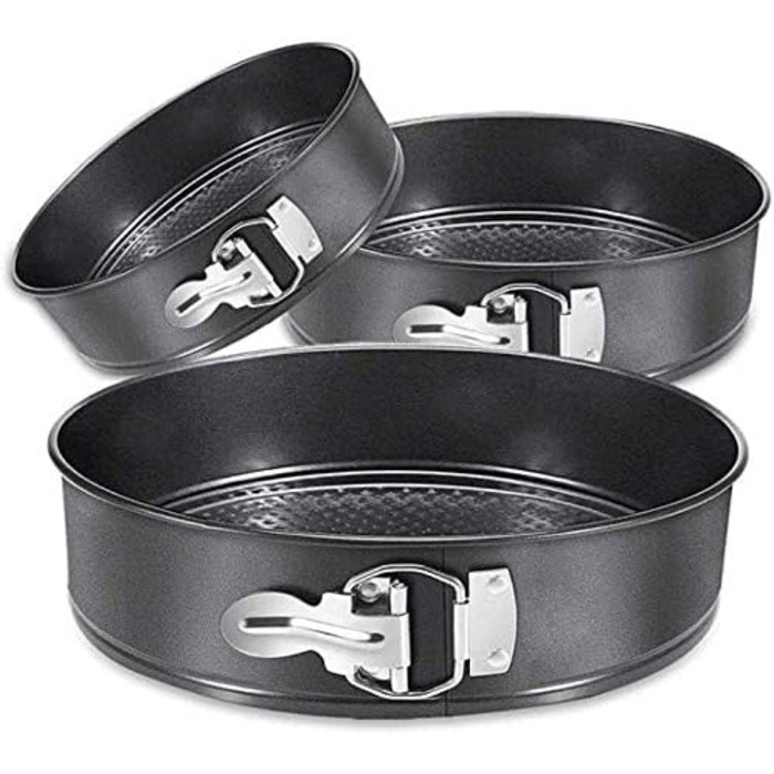 Набір форм для випічки (3 шт.) діаметром 12/18/22 см, круглі, з антипригарним покриттям, для тортів та кішок, чорний колір