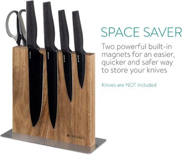 Navaris Double-Sided Magnetic Knife Holder made of Acacia - Magnetic Knife Block, Knife Board, Double-Sided Magnet Holder - Knife Holder, Wood, Unfurnished