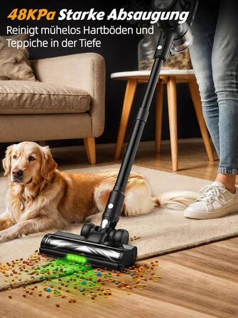Бездротовий акумуляторний пилосос 48KPa/500W/55хв з LED-дисплеєм та станцією для зарядки, для прибирання шерсті тварин, килимів, твердих поверхонь та авто, чорний