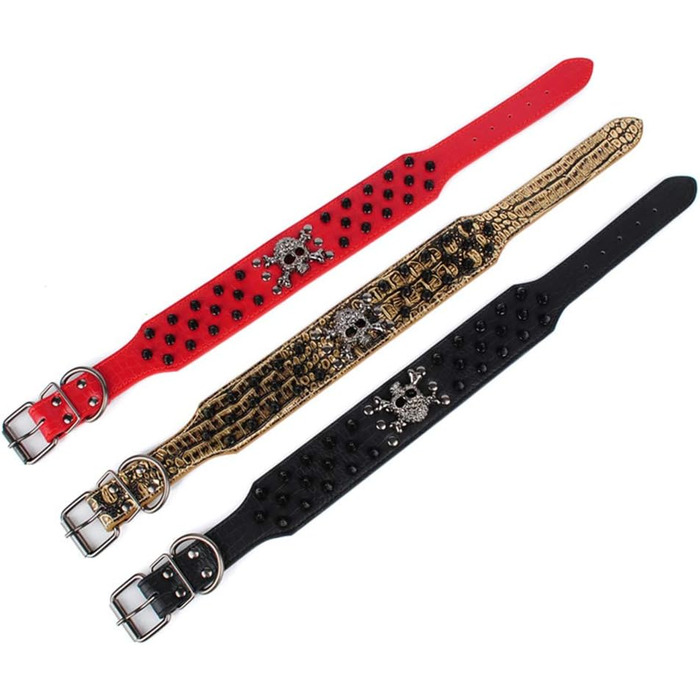 Нашийник для собак ETOPARS з черепом та шипами, з регулюванням, з крокодилової шкіри, золотий (M)